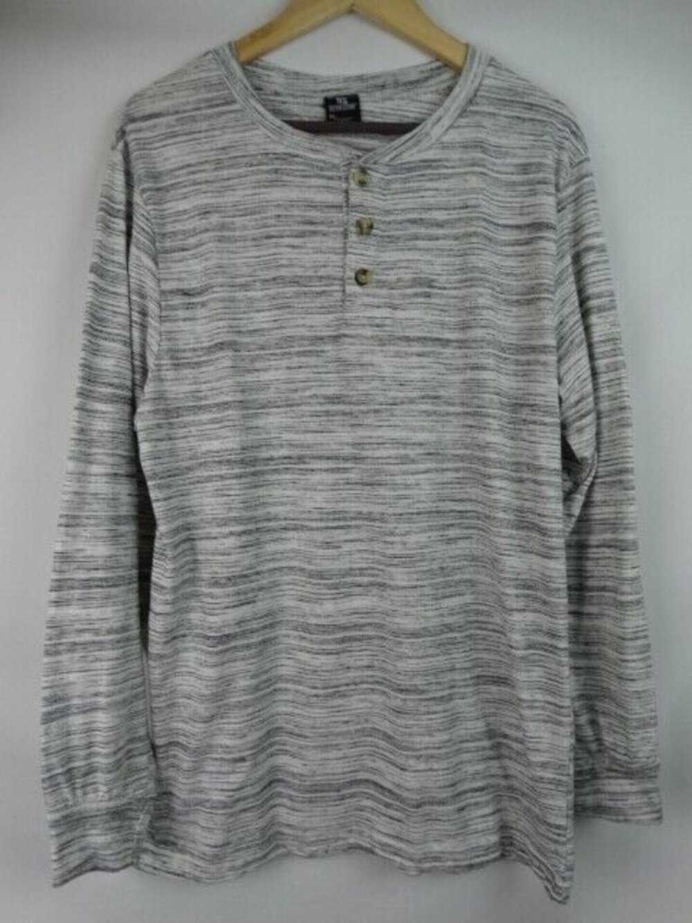 OT Revolution Men's Shirt Size XL Gray Striped Henley Long Sleeve Top